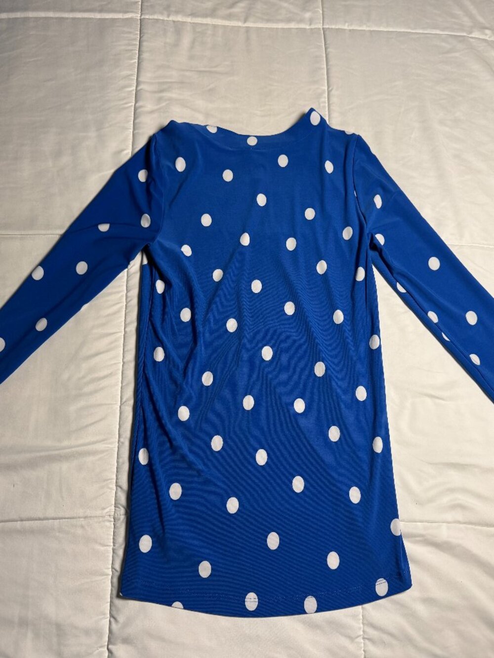 Anne Klein Blue White Polka Dot Long Sleeve Stretch Top XS